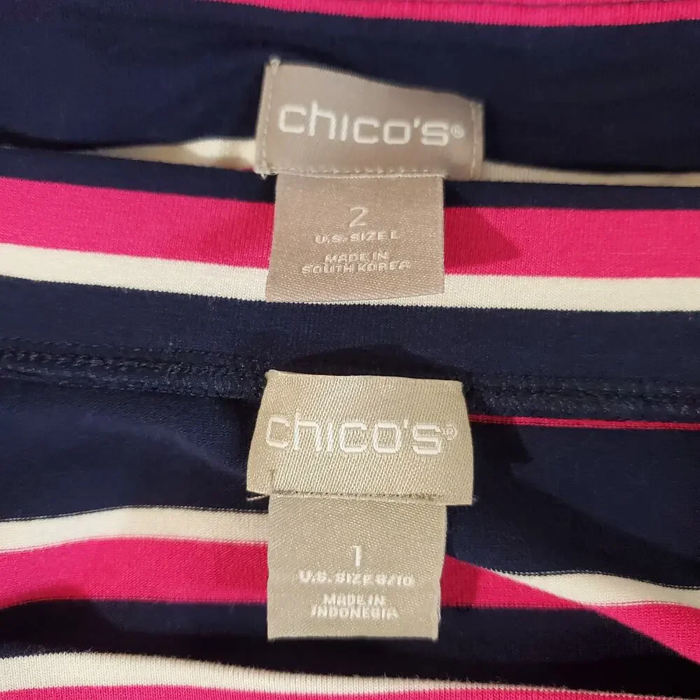Chicos Womens Jersey Knit Stretchy Striped Top Maxi Skirt Set Size 1/2 M/L Blue - Picture 7 of 12